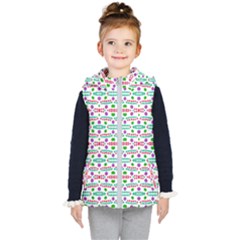 Retro Purple Green Pink Pattern Kid s Hooded Puffer Vest by BrightVibesDesign