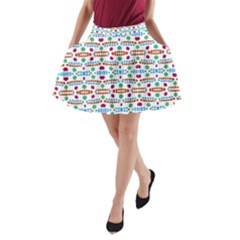 Retro Pink Green Blue Orange Dots Pattern A-line Pocket Skirt by BrightVibesDesign