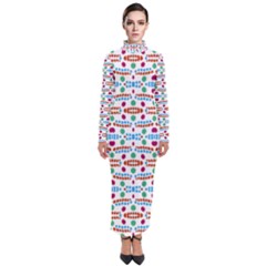 Retro Pink Green Blue Orange Dots Pattern Turtleneck Maxi Dress by BrightVibesDesign