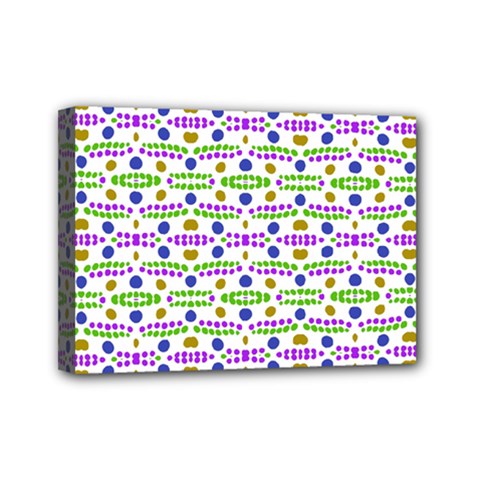 Retro Blue Purple Green Olive Dot Pattern Mini Canvas 7  X 5  (stretched) by BrightVibesDesign