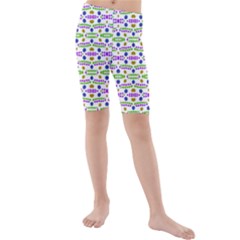 Retro Blue Purple Green Olive Dot Pattern Kids  Mid Length Swim Shorts by BrightVibesDesign