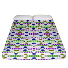 Retro Blue Purple Green Olive Dot Pattern Fitted Sheet (king Size) by BrightVibesDesign