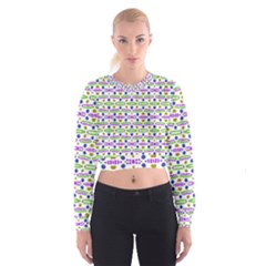 Retro Blue Purple Green Olive Dot Pattern Cropped Sweatshirt by BrightVibesDesign