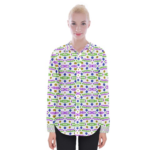 Retro Blue Purple Green Olive Dot Pattern Womens Long Sleeve Shirt by BrightVibesDesign