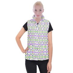 Retro Blue Purple Green Olive Dot Pattern Women s Button Up Vest by BrightVibesDesign