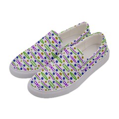 Retro Blue Purple Green Olive Dot Pattern Women s Canvas Slip Ons by BrightVibesDesign