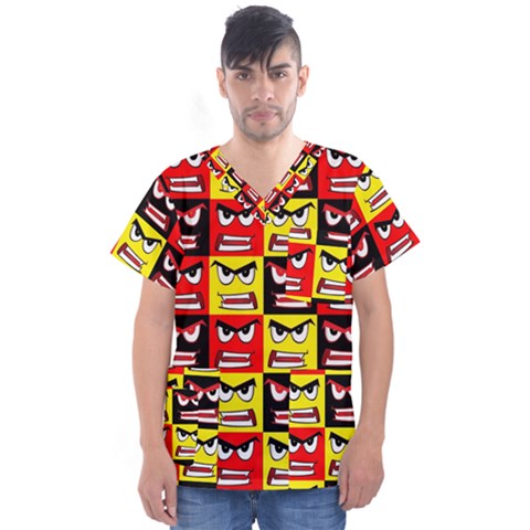 Angry Face Men s V-neck Scrub Top by ArtworkByPatrick