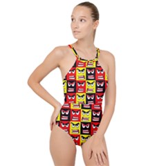 Angry Face High Neck One Piece Swimsuit