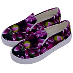 Maroon And White Mums Kids  Canvas Slip Ons by bloomingvinedesign