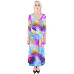 Background Drips Fluid Colorful Quarter Sleeve Wrap Maxi Dress