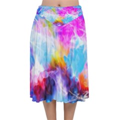 Background Drips Fluid Colorful Velvet Flared Midi Skirt