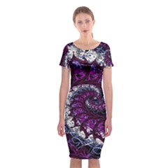 Fractal Background Swirl Art Skull Classic Short Sleeve Midi Dress