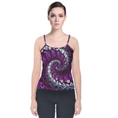 Fractal Background Swirl Art Skull Velvet Spaghetti Strap Top