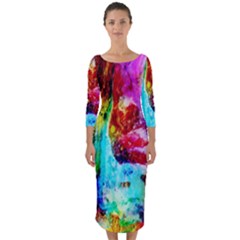 Background Art Abstract Watercolor Quarter Sleeve Midi Bodycon Dress