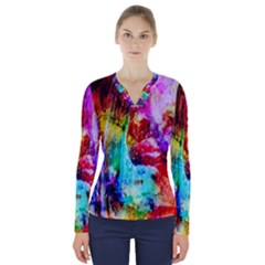 Background Art Abstract Watercolor V-neck Long Sleeve Top by Sapixe