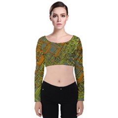 Art 3d Windows Modeling Dimension Velvet Long Sleeve Crop Top