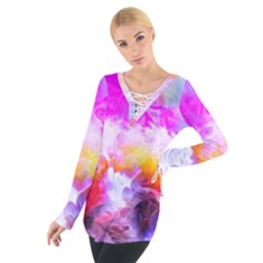 Background Drips Fluid Colorful Tie Up Tee