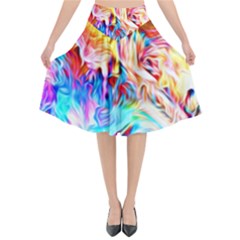 Background Drips Fluid Colorful Flared Midi Skirt