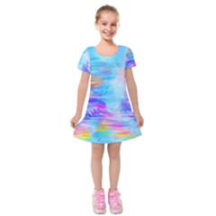 Background Drips Fluid Colorful Kids  Short Sleeve Velvet Dress