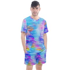 Background Drips Fluid Colorful Men s Mesh Tee and Shorts Set