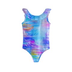 Background Drips Fluid Colorful Kids  Frill Swimsuit