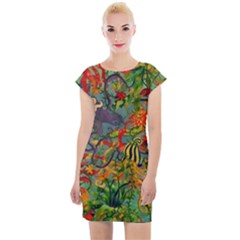 Dubai Hotel Art Cap Sleeve Bodycon Dress