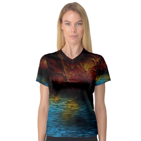 Background Cave Art Abstract V-neck Sport Mesh Tee by Sapixe