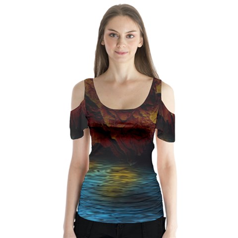 Background Cave Art Abstract Butterfly Sleeve Cutout Tee  by Sapixe