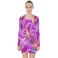 Background Art Abstract Watercolor V-neck Bodycon Long Sleeve Dress by Sapixe