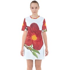 Deep Plumb Blossom Sixties Short Sleeve Mini Dress by lwdstudio