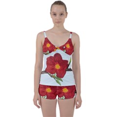 Deep Plumb Blossom Tie Front Two Piece Tankini by lwdstudio