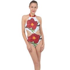 Deep Plumb Blossom Halter Side Cut Swimsuit by lwdstudio