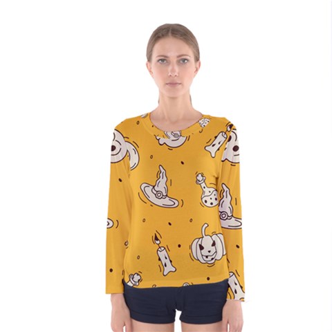 Funny Halloween Party Pattern Women s Long Sleeve Tee by HalloweenParty