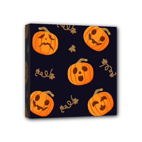 Funny Scary Black Orange Halloween Pumpkins Pattern Mini Canvas 4  X 4  (stretched)