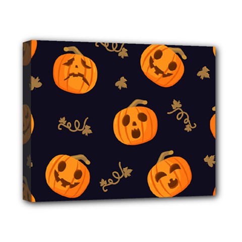 Funny Scary Black Orange Halloween Pumpkins Pattern Canvas 10  X 8  (stretched)
