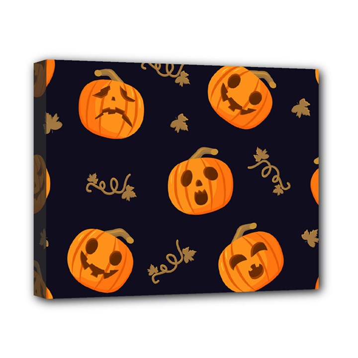 Funny Scary Black Orange Halloween Pumpkins Pattern Canvas 10  x 8  (Stretched)