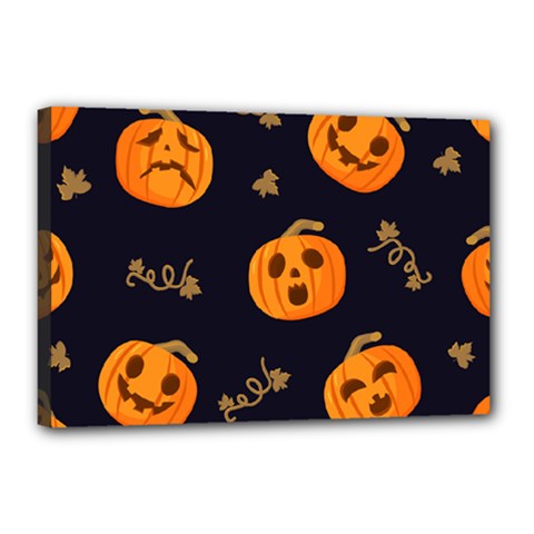 Funny Scary Black Orange Halloween Pumpkins Pattern Canvas 18  X 12  (stretched) by HalloweenParty