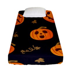 Funny Scary Black Orange Halloween Pumpkins Pattern Fitted Sheet (single Size) by HalloweenParty