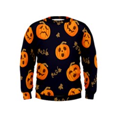 Funny Scary Black Orange Halloween Pumpkins Pattern Kids  Sweatshirt by HalloweenParty