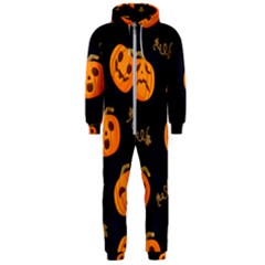 Funny Scary Black Orange Halloween Pumpkins Pattern Hooded Jumpsuit (men) 