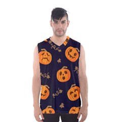 Funny Scary Black Orange Halloween Pumpkins Pattern Men s Basketball Tank Top by HalloweenParty