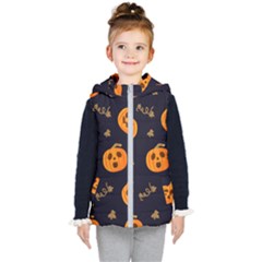 Funny Scary Black Orange Halloween Pumpkins Pattern Kid s Hooded Puffer Vest by HalloweenParty