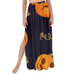 Funny Scary Black Orange Halloween Pumpkins Pattern Maxi Chiffon Tie-up Sarong