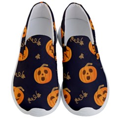 Funny Scary Black Orange Halloween Pumpkins Pattern Men s Lightweight Slip Ons by HalloweenParty