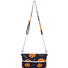 Funny Scary Black Orange Halloween Pumpkins Pattern Mini Crossbody Handbag by HalloweenParty