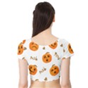 Funny Spooky Halloween Pumpkins Pattern White Orange Short Sleeve Crop Top View2