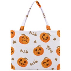 Funny Spooky Halloween Pumpkins Pattern White Orange Mini Tote Bag by HalloweenParty