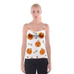 Funny Spooky Halloween Pumpkins Pattern White Orange Spaghetti Strap Top by HalloweenParty