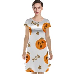 Funny Spooky Halloween Pumpkins Pattern White Orange Cap Sleeve Nightdress by HalloweenParty