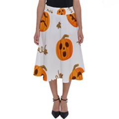 Funny Spooky Halloween Pumpkins Pattern White Orange Perfect Length Midi Skirt